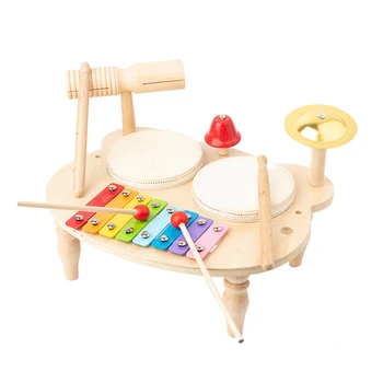 1 комплект барабанной установки для детских музыкальных игрушек Детские музыкальные инструменты Сенсорные игрушки Деревянная игрушка