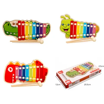 1 Коробка музыкальных инструментов для малышей, мультяшные музыкальные игрушки Serinette, деревянное пианино с ручным стуком, инструменты для малышей, Ксилофон для
