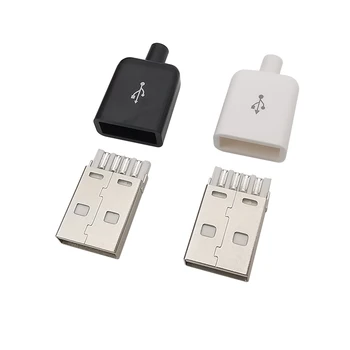 10шт Штекер USB 2.0 типа A, адаптер для зарядки, интерфейс передачи данных, Пайка, ремонт своими руками, USB-разъем, черный/белый корпус