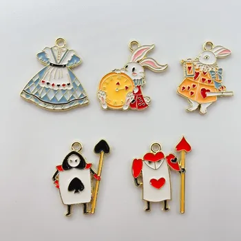 10шт Эмаль Серии Alice Charm Girl Clock Rabbit Charm DIY Подвеска Ювелирные Изделия Серьги Ожерелье Аксессуары из сплава