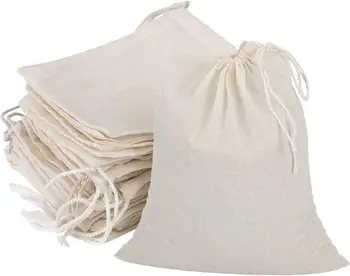 20 ШТ Многоразовых хлопчатобумажных муслиновых мешочков на шнурке, мешочки из натуральной небеленой хлопчатобумажной марли для процеживания трав