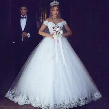 2021 Новые кружевные свадебные платья с открытыми плечами, арабские свадебные платья с V-образным вырезом, бальное платье, платье для свадебной вечеринки, Vestido De Novia