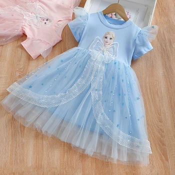 2023 г., новая детская одежда для девочек с летящими рукавами, летние платья принцессы, вечерние платья Эльзы, детская одежда для детей от 2 до 8 лет
