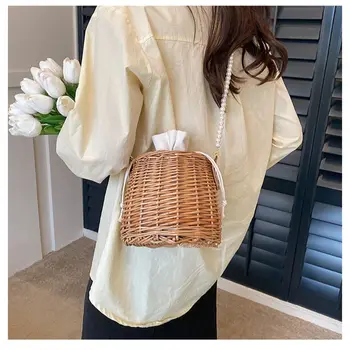 2023 Женские бамбуковые сумки через плечо ручной работы с жемчужной цепочкой, мини-сумки-ведра, шумерские праздничные сумки для девочек, прямая поставка
