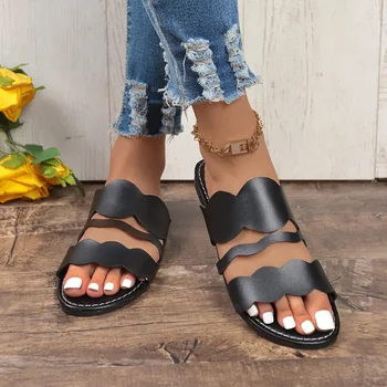 2023 Летние Новые международные торговые сандалии большого размера на плоской подошве, пляжные сандалии на плоской подошве, модные удобные тапочки для женщин