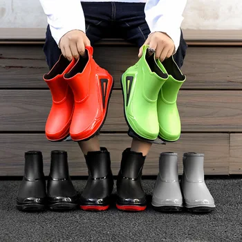 2023 Мужские непромокаемые ботинки на платформе по щиколотку, нескользящая водонепроницаемая обувь, однотонные дождевики среднего размера, обувь для рыбалки, мужская водонепроницаемая обувь