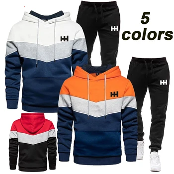 2023 мужской трехцветный пуловер в стиле пэчворк с капюшоном для осенне-зимнего сезона, повседневный свитер с принтом, спортивный комплект, комплект для бега трусцой