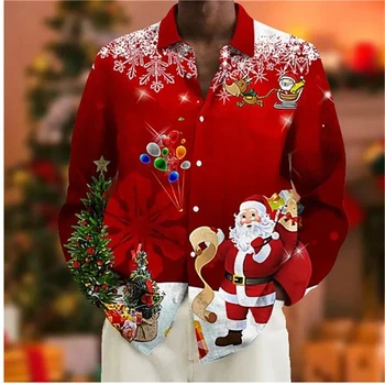 2023 Новый Рождественский подарок, мужская рубашка поло с длинным рукавом и вырезом горловины, повседневная праздничная одежда с 3D-принтом, мужская рубашка S-6XL