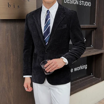 2024 Новый Модный Деловой Корейский Вельветовый Маленький пиджак для мужчин, Приталенный Модный Повседневный Красивый костюм, Блейзеры Four Seasons