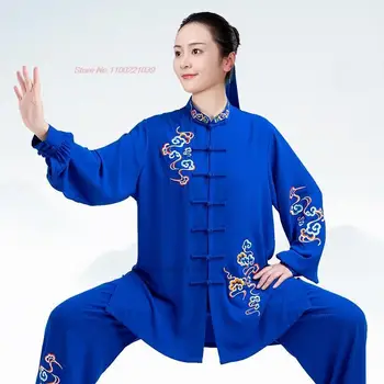 2024 традиционная китайская форма тайцзи кунг-фу национальная цветочная вышивка упражнения ушу одежда боевые искусства кунг-фу набор
