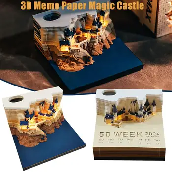 3D блокнот для заметок, Настольный календарь на 2024 год, Блокнот для еженедельных заметок 3D Magic Castle, Аксессуары для календаря, канцелярская подсветка с E4E5