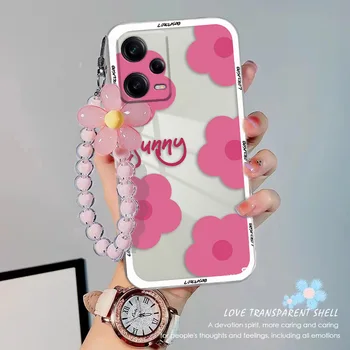 3D Розовый Цветок Радужный Чехол для Девочки Для OPPO A17 A57 A55 A77A76 A96 A17K 4G Love Heart Розовый Бант На Цепочке Прозрачный Чехол Для телефона из Тпу