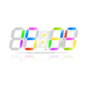 3D светодиодные цифровые настенные часы, RGB Часы, светящийся настольный будильник, Время, дата, Настольные часы с управлением приложением, спальня