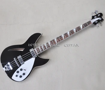 4-Струнная черная полуполая электрическая бас-гитара с грифом из розового дерева, может быть настроена по индивидуальному заказу