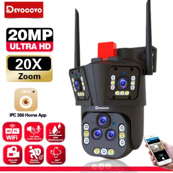 4K 20-кратный зум Wifi PTZ IP-камера безопасности с автоматическим отслеживанием, Двухобъективные наружные водонепроницаемые беспроводные камеры видеонаблюдения 20MP