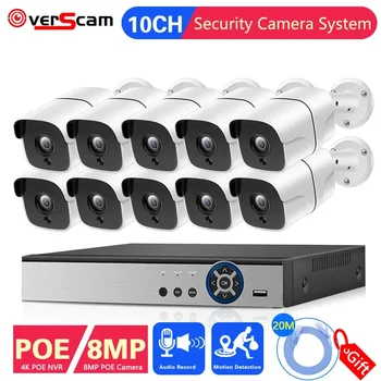 4K 8MP CCTV Система Безопасности 10CH POE NVR Комплект Наружная IP66 Водонепроницаемая Аудиозапись POE IP Камера Комплект камер видеонаблюдения
