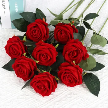 5 шт. Букет искусственных цветов, красный бархат, искусственная роза для украшения свадебного домашнего стола, Рождественский подарок на День Святого Валентина