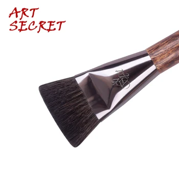 Artsecret 108 Плоская контурная кисточка для макияжа из тонкой козьей синей беличьей шерсти с лазерным логотипом, алюминиевый наконечник, деревянная ручка