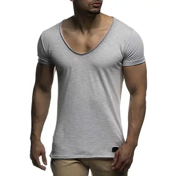 B1756 Новое поступление, мужская футболка с глубоким V-образным вырезом и коротким рукавом, приталенная футболка, мужская тонкая футболка, повседневная летняя футболка camisetas hombre