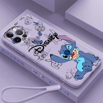 Disney Lilo & Stitch Angel Жидкая Левая Веревка Для Apple iPhone 15 14 13 12 11 XS XR X 8 7 SE Pro Max Plus Mini Funda Чехол Для Телефона