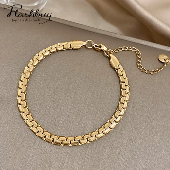 Flashbuy Трендовые простые браслеты-цепочки из нержавеющей стали золотого цвета для женщин, модные дизайнерские украшения для запястья, подарок
