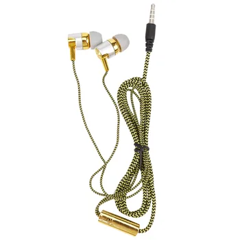 H-169 3,5 мм Проводка MP3 MP4 Для сабвуфера С Плетеным Шнуром, Универсальные Музыкальные Наушники с Управлением Пшеничным Проводом (Золотистый)