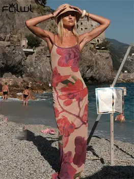Habbris Сексуальный фиолетовый камзол с принтом Длинное платье для отдыха на пляже Для женщин Осень 2023 Без рукавов, без бретелек, Облегающее платье Макси Booty