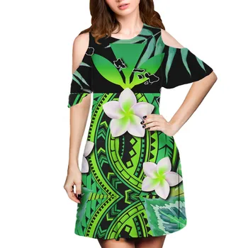 Hycool Новое поступление, Модный дизайн в стиле гибискуса, полинезийский Племенной дизайн, Сексуальное Очаровательное платье оптом, Женское повседневное летнее платье с коротким рукавом