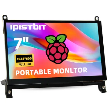 iPitsBit 7-дюймовый Монитор Raspberry Pi, IPS LCD HDMI Экран 1024x600 для Raspbery Pi 5 4 3B 2B B4, BB Black, Banana Pi, Windows