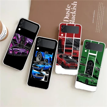 Japan Racing JDM Спортивный Крутой Автомобильный Чехол Для Samsung Galaxy Z Flip 3 4 5G Hard HD PC Чехлы Для Телефонов Samsung Z Flip3 Прозрачная Крышка