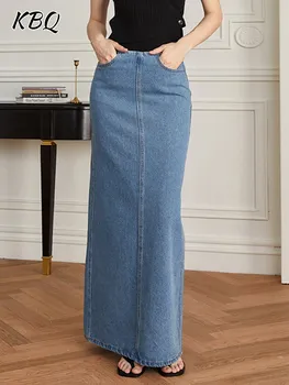 KBQ Минималистичная однотонная юбка с разрезом для женщин, с высокой талией, в стиле пэчворк, с карманами, Повседневные юбки-туники трапециевидной формы, женская осенняя модная одежда