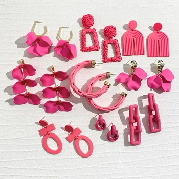 Lifefontier Геометрические Розовые лепестки Акриловые длинные висячие серьги для женщин Модные кожаные висячие серьги-подвески Ювелирные изделия