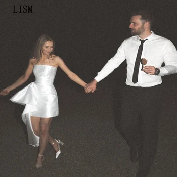 LISM 2023, мини-платья подружек невесты без бретелек, атласное Элегантное Простое Короткое свадебное платье, свадебное платье подружки невесты на молнии сзади