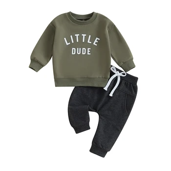 Louatui/ Осенняя одежда для малышей и мальчиков из 2 предметов, толстовка с длинными рукавами и принтом в стиле регби, толстовка с эластичными брюками