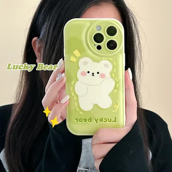Lucky bear зеленый противоударный чехол для iphone x xr xsmax 7 8 plus 13 12 mini 11 14 pro max promax чехол для телефона conque capa