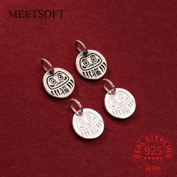 MEETSOFT Модный винтажный Круглый кулон из стерлингового серебра 925 пробы с буквами, талисман для изготовления поделок ручной работы, браслет и ожерелье