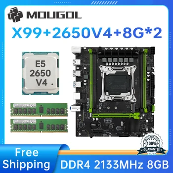 MOUGOL Новая Материнская плата X99 P4 с процессором Intel Xeon E5 2650 V4 и двухканальной оперативной памятью DDR4 8Gx2 2133 МГц ECC для Игрового компьютера