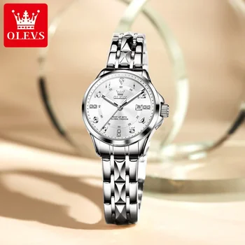 OLEVS 2910, новые модные Роскошные кварцевые часы для женщин, Нержавеющая сталь, 30-метровый Водонепроницаемый циферблат с календарем, Женские Деловые часы