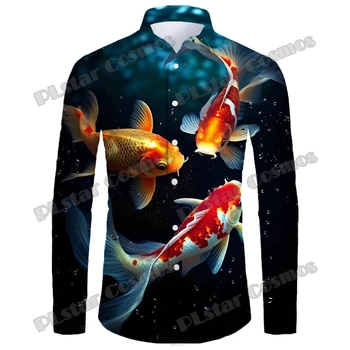 PLstar Cosmos Animal Koi Fish С 3D Принтом, Модные Мужские Рубашки На пуговицах С Длинным Рукавом, Весенняя Мужская Повседневная Рубашка С Лацканами CXS22