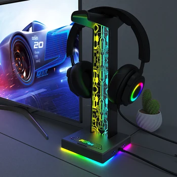 RGB Игровая подставка для наушников, двойной USB-порт, аудиопорт 3,5 мм, 10 световых эффектов, держатель настольной игровой гарнитуры, вешалка для геймерского ПК