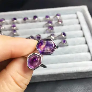 s925 Натуральное фиолетовое кольцо из кварца Super Seven с кристаллами Женская Классическая мода Классические Подарки Стиль Юбилейный подарок ювелирных изделий 1шт