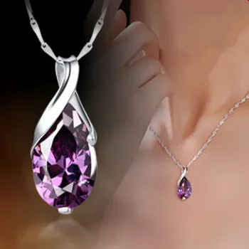 SAIYE, Новое ожерелье из стерлингового серебра S925, кристалл Angel Tears, Фиолетовое ожерелье с подвеской для женщины, Ювелирный подарок