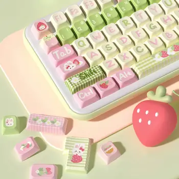 Strawberry Milk Rabbit 104+34 / 54 Набор клавишных колпачков с профилем MDA, окрашенных в краситель Cherry MX PBT для механической игровой клавиатуры