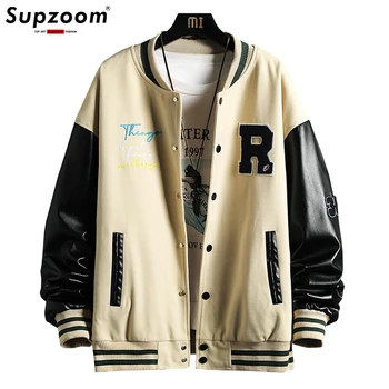 Supzoom 2022 Новое поступление, топ с вышивкой в стиле пэчворк, модная бейсбольная куртка-бомбер, мужская Свободная повседневная куртка с рукавом в виде буквы 