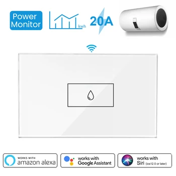 WiFi 20A Выключатель Высокой Мощности Автоматический Выключатель для Бойлера Водонагревателя с Монитором Мощности Tuya Smart App Работает с Alexa Google Home