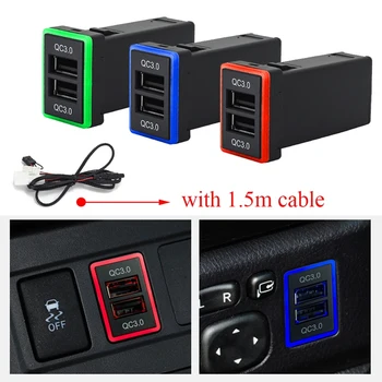 Автомобильное зарядное устройство Quick Charge 3.0 с двумя USB-устройствами, быстрое зарядное устройство для телефона с двумя USB-устройствами со светодиодным дисплеем для Toyota