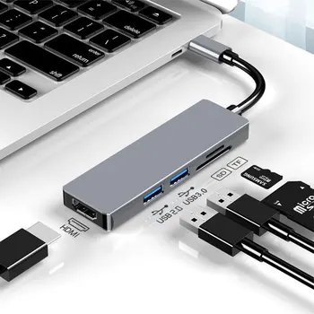 Адаптер USB-КОНЦЕНТРАТОРА 5 в 1 Type C к HDMI С 2 Портами USB 3.0 SD/TF Для Ноутбуков с выходом USB-C MacBook Pro USB C HUB Splitter