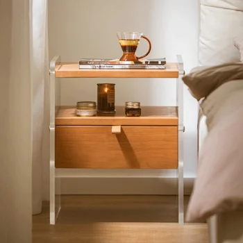 Акриловый Японский прикроватный столик из цельного дерева Простые элементы для хранения в спальне Маленькие тумбочки Для мебели для дома Mesitas De Noche WKNS