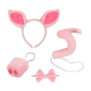 Аксессуары для костюмов свиней для косплея для детей, милая розовая хлопковая повязка на нос свиньи, двойное ухо, реквизит для вечеринки на Хэллоуин для девочек