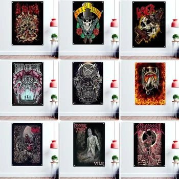 Арт-плакат Dark Death, висящий на стене Флаг, рок-музыка, арт-баннеры в стиле хэви-метал, Гобелен, паб-бар, Мужская пещера, Домашний декор стен, Живопись